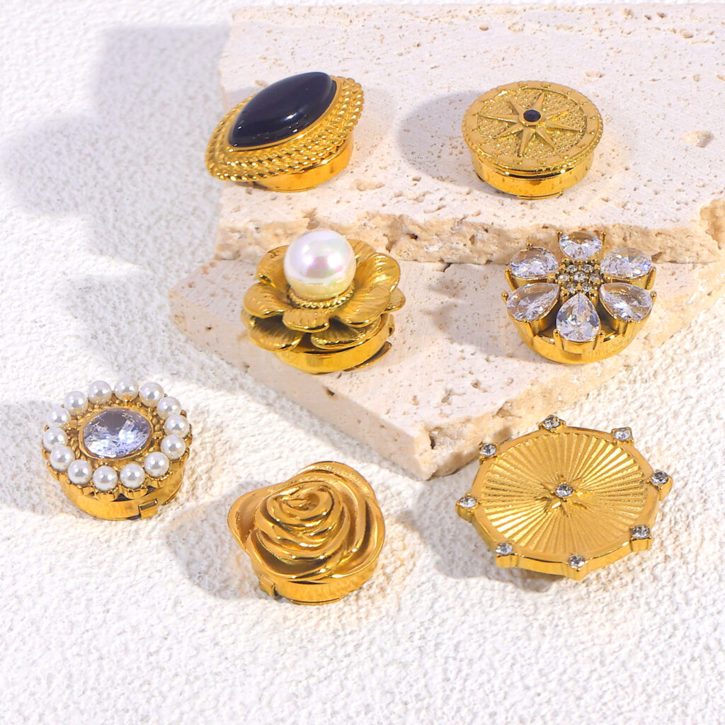 Polished gold tone stainless steel accessory detail